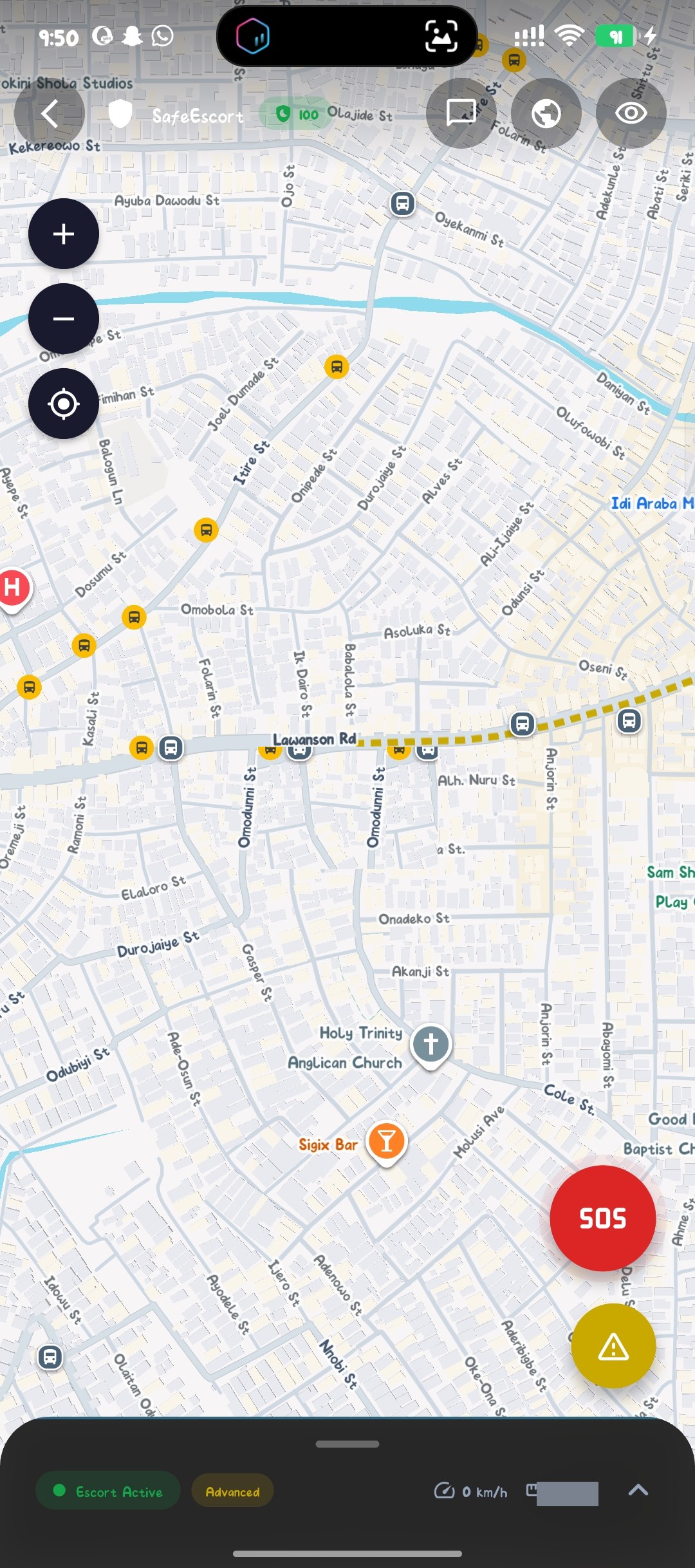 Live escort map with the trip sheet collapsed